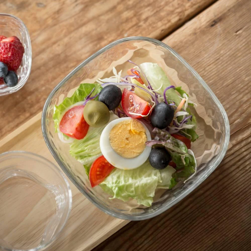 Aderia Square Bowl Large Dimpled Glass Serving Dish 165mm (Set of 3) - Image 4