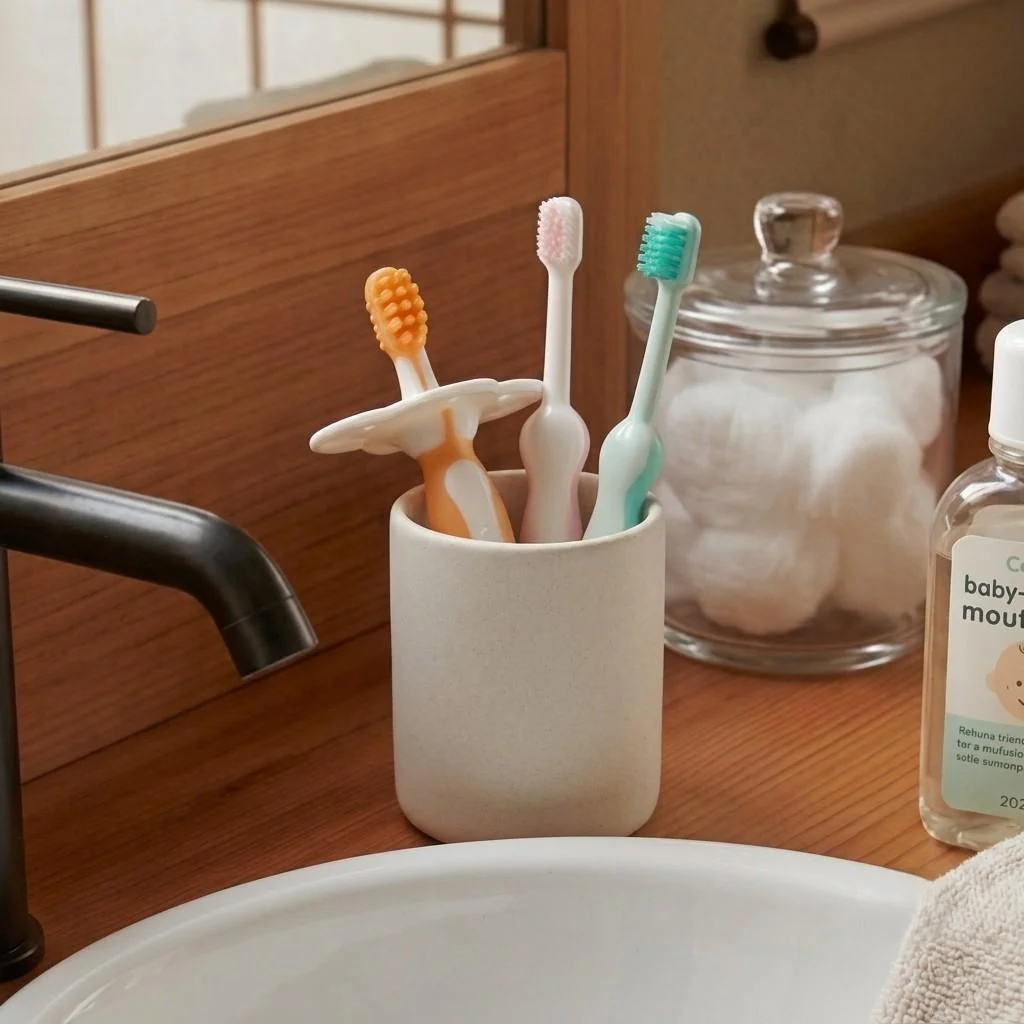 Combi Teteo Baby Toothbrush Set Gentle Oral Care (0+ Months) - Image 5