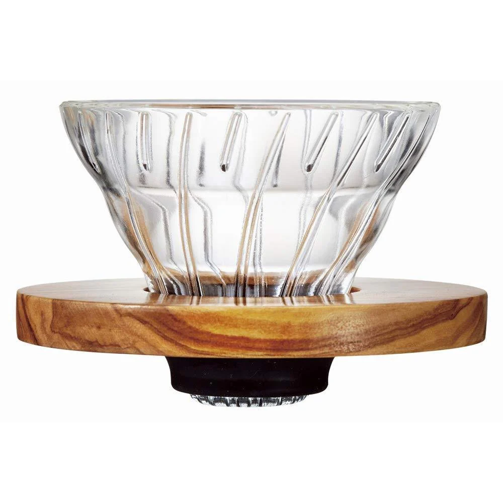 Hario V60 Glass Coffee Dripper with Olive Wood 1-2 Cups VDGR-01-OV