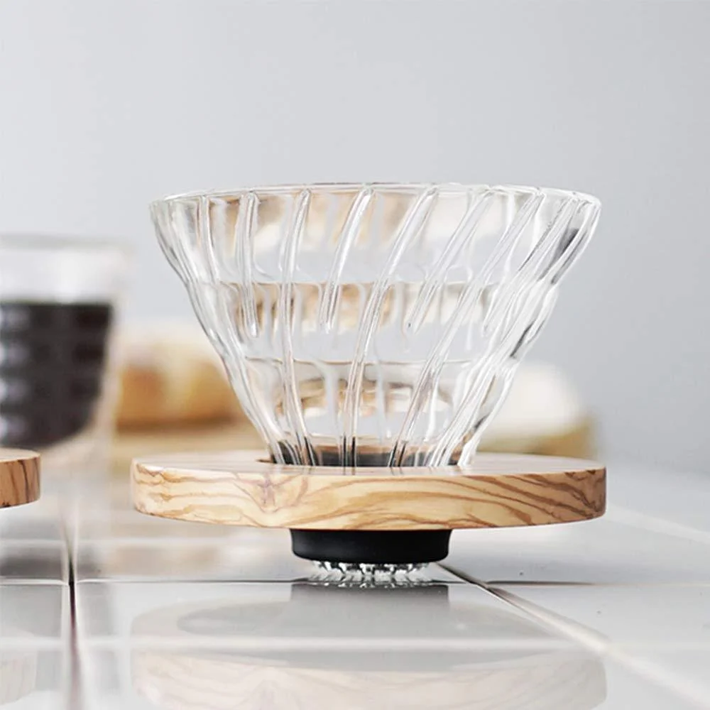 Hario V60 Glass Coffee Dripper with Olive Wood 1-2 Cups VDGR-01-OV - Image 2