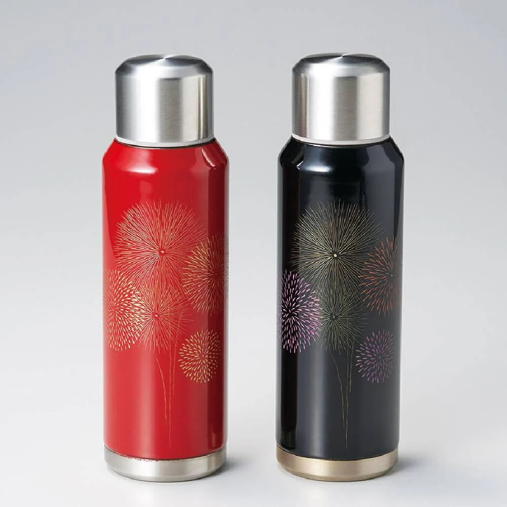 Isuke Reusable Slim Bottle Lacquer Fireworks Design Red 300ml - Image 2