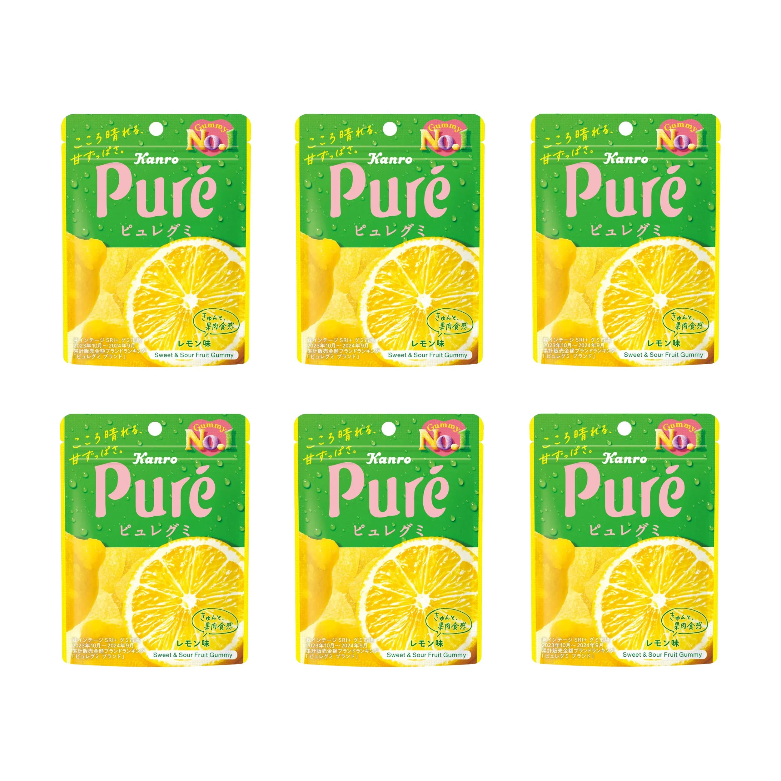 Kanro Pure Gummy Juicy Sour Gummy Candies Lemon Flavor (Pack of 6)