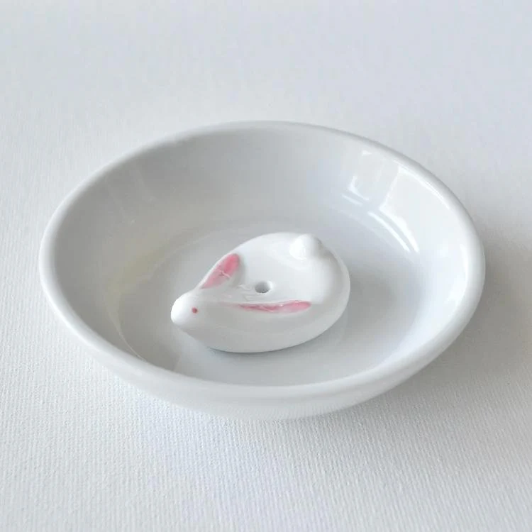 Kousaido Ceramic Incense Burner Rabbit-Shaped Incense Holder & Plate