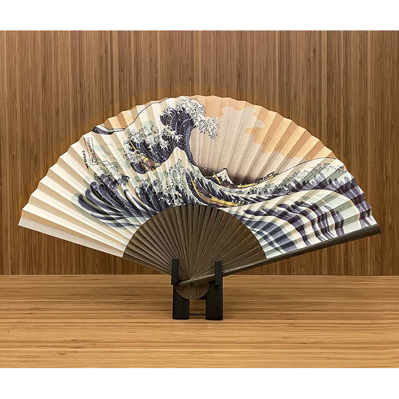 Yamani Black Ichimatsu Pattern Large Japanese Sensu Folding Fan 25.5cm - Image 3